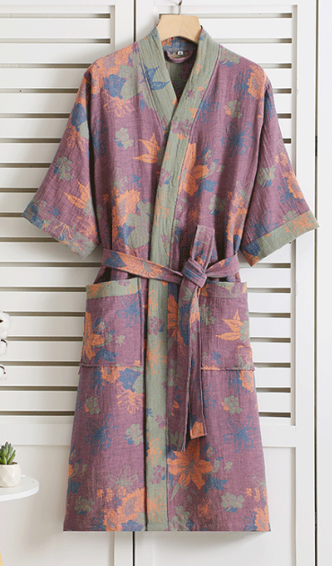 Dames Kimono Badjas – Botanisch Patroon van Organisch Katoen