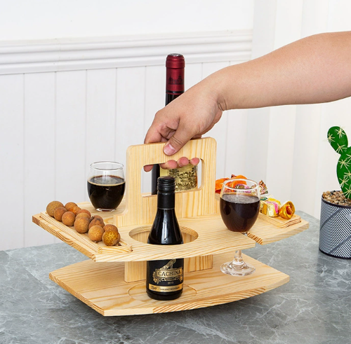 Elegante Eiken Picknick Wijn Tafel – Compact & Veelzijdig