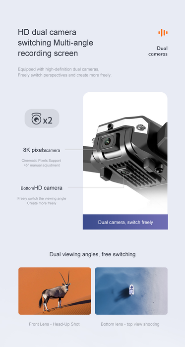 Taitettava 8K-drone kaksoiskameralla ja esteentunnistuksella