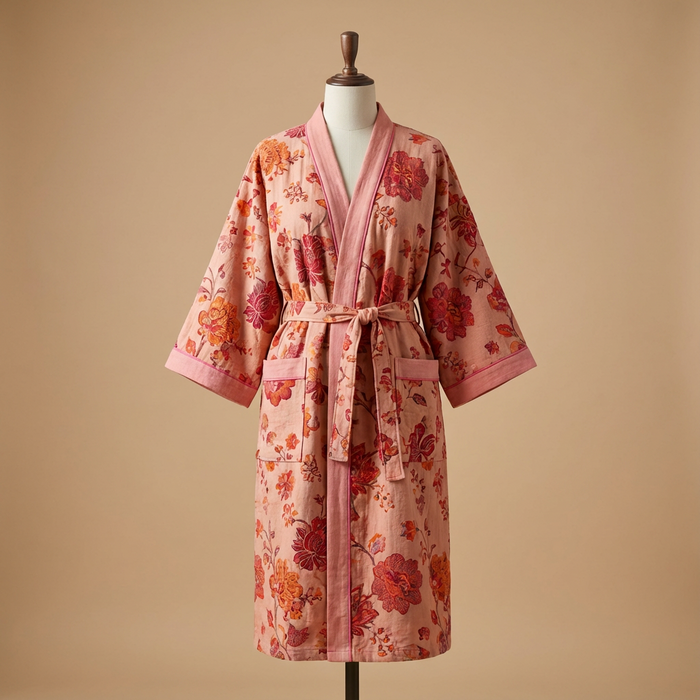 Kimono da Donna – Motivo Botanico in Cotone Organico