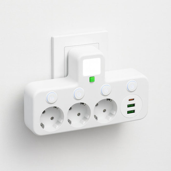 Stikdåse med USB og Type C-tilslutninger til sikker og effektiv brug