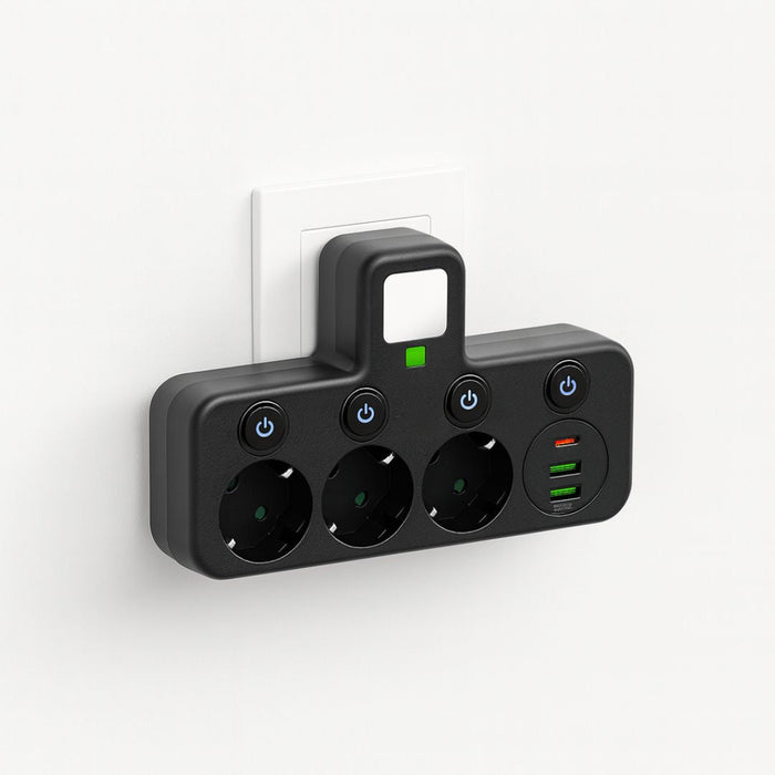 Stikdåse med USB og Type C-tilslutninger til sikker og effektiv brug