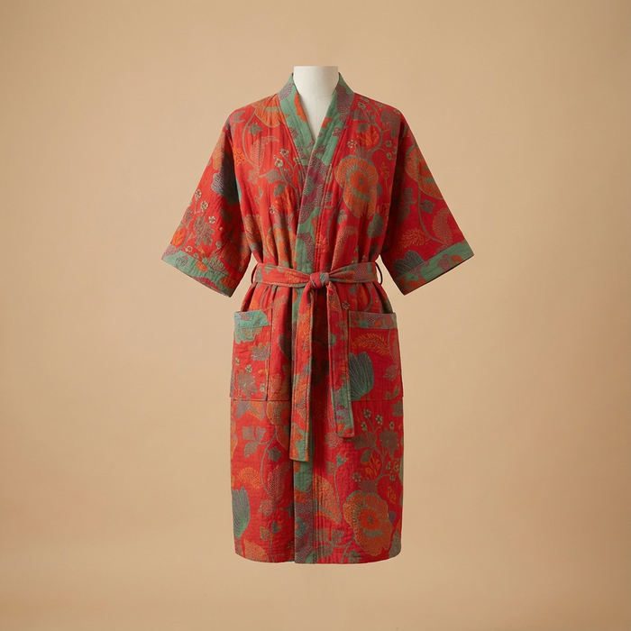 Kimono da Donna – Motivo Botanico in Cotone Organico