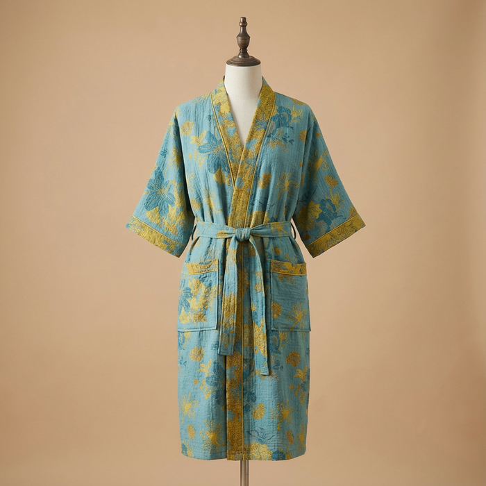Kimono da Donna – Motivo Botanico in Cotone Organico