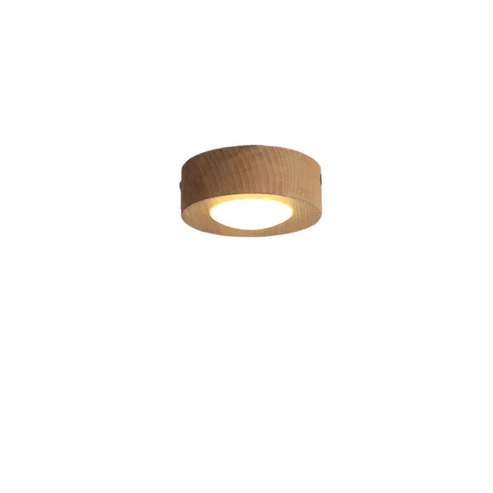Houten LED-kattovalaisin pähkinäpuun sävyllä ja minimalistisella pyöreällä designilla