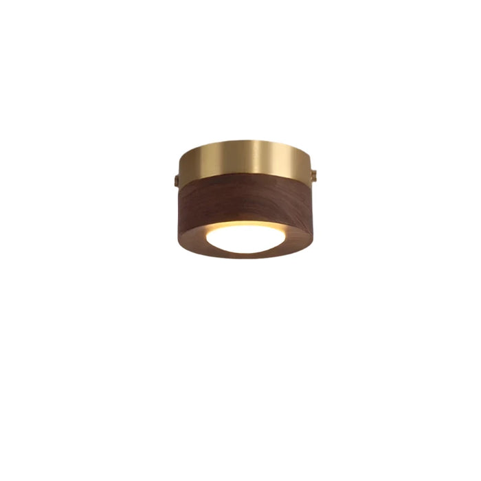 Houten LED-kattovalaisin pähkinäpuun sävyllä ja minimalistisella pyöreällä designilla