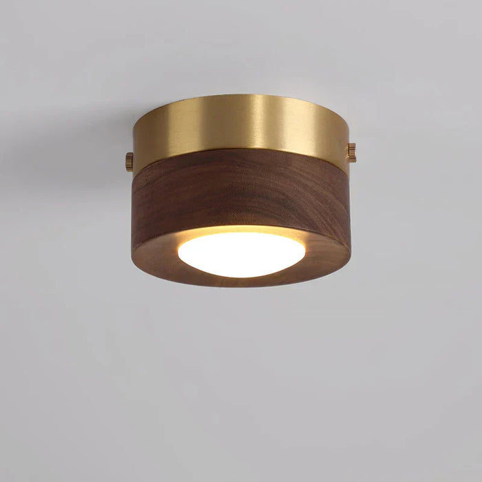 Houten LED-kattovalaisin pähkinäpuun sävyllä ja minimalistisella pyöreällä designilla